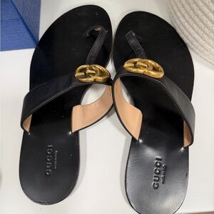 Gucci Black Sandals with Gold Detail